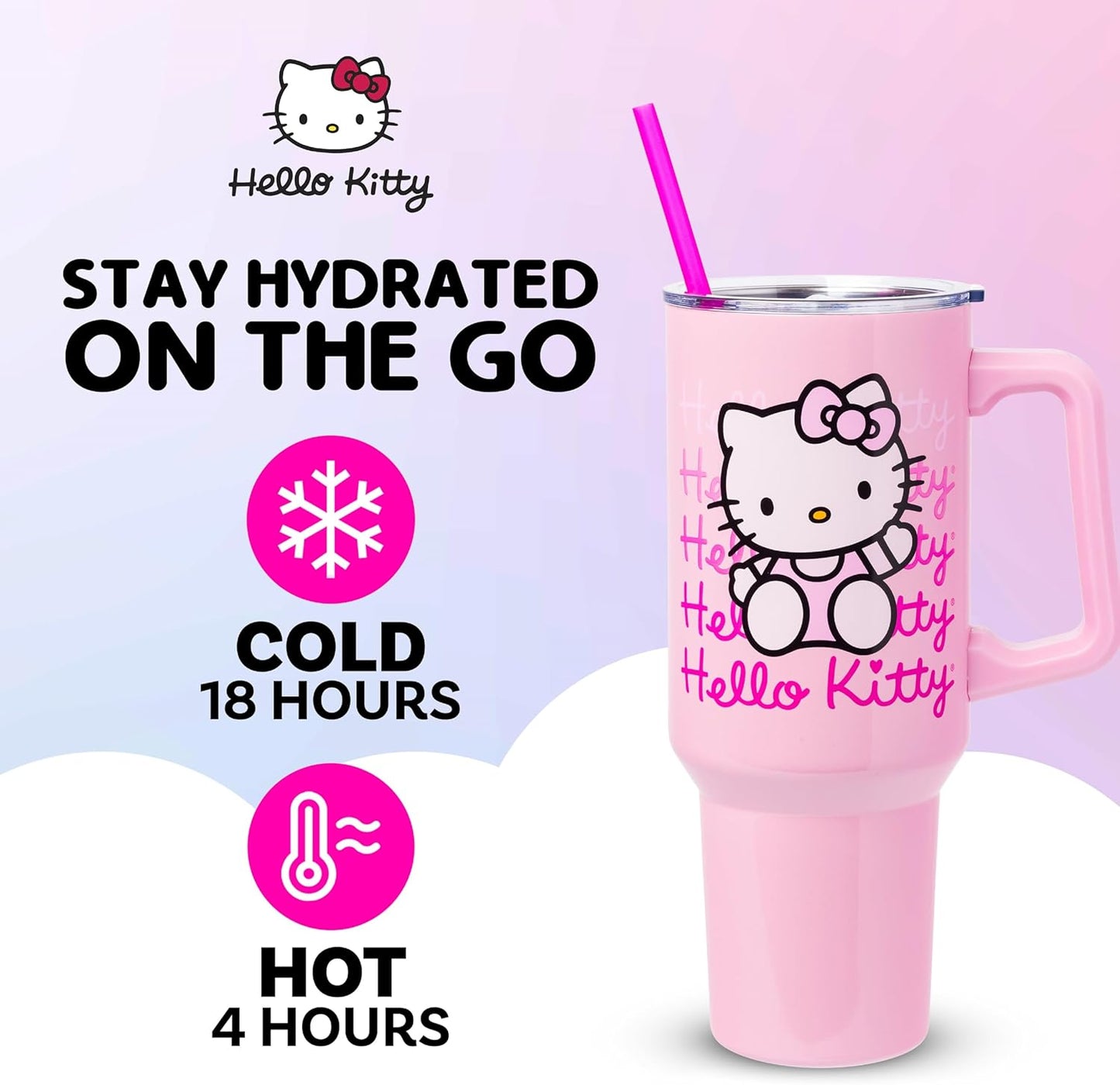 Betty Boop Core Cute Pose, Stainless Steel Tumbler, 40oz | Sitting, Hearts and Dots, Straw Cover Cap, Handle, Lid, Double Walled, Fits in Cup Holder, 1.18 Liters - Colors B
