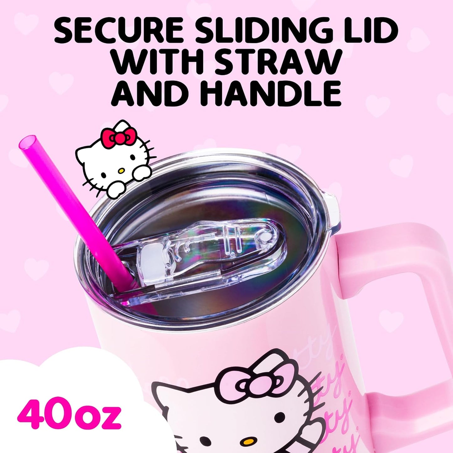 Betty Boop Core Cute Pose, Stainless Steel Tumbler, 40oz | Sitting, Hearts and Dots, Straw Cover Cap, Handle, Lid, Double Walled, Fits in Cup Holder, 1.18 Liters - Colors B