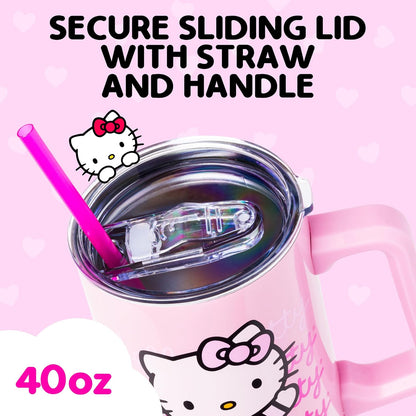 Betty Boop Core Cute Pose, Stainless Steel Tumbler, 40oz | Sitting, Hearts and Dots, Straw Cover Cap, Handle, Lid, Double Walled, Fits in Cup Holder, 1.18 Liters - Colors B