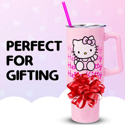 Betty Boop Core Cute Pose, Stainless Steel Tumbler, 40oz | Sitting, Hearts and Dots, Straw Cover Cap, Handle, Lid, Double Walled, Fits in Cup Holder, 1.18 Liters - Colors B