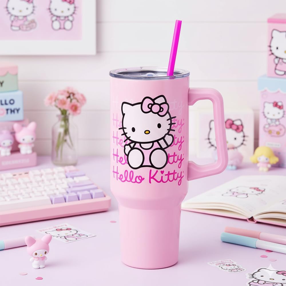 Betty Boop Core Cute Pose, Stainless Steel Tumbler, 40oz | Sitting, Hearts and Dots, Straw Cover Cap, Handle, Lid, Double Walled, Fits in Cup Holder, 1.18 Liters - Colors B