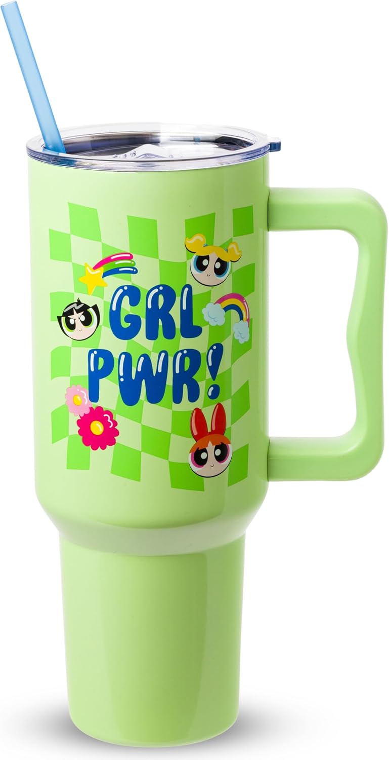 Betty Boop Core Cute Pose, Stainless Steel Tumbler, 40oz | Sitting, Hearts and Dots, Straw Cover Cap, Handle, Lid, Double Walled, Fits in Cup Holder, 1.18 Liters - Colors B