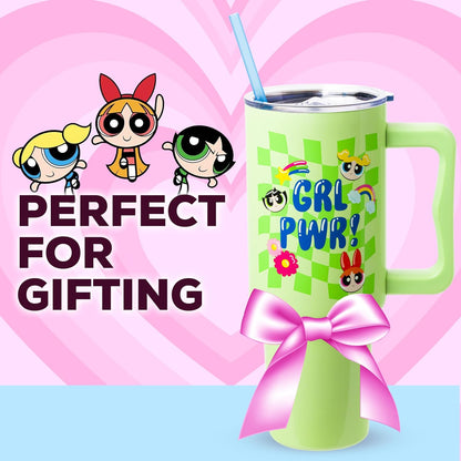 Betty Boop Core Cute Pose, Stainless Steel Tumbler, 40oz | Sitting, Hearts and Dots, Straw Cover Cap, Handle, Lid, Double Walled, Fits in Cup Holder, 1.18 Liters - Colors B