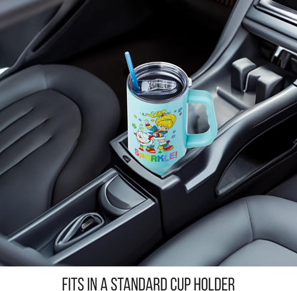 Betty Boop Core Cute Pose, Stainless Steel Tumbler, 40oz | Sitting, Hearts and Dots, Straw Cover Cap, Handle, Lid, Double Walled, Fits in Cup Holder, 1.18 Liters - Colors B
