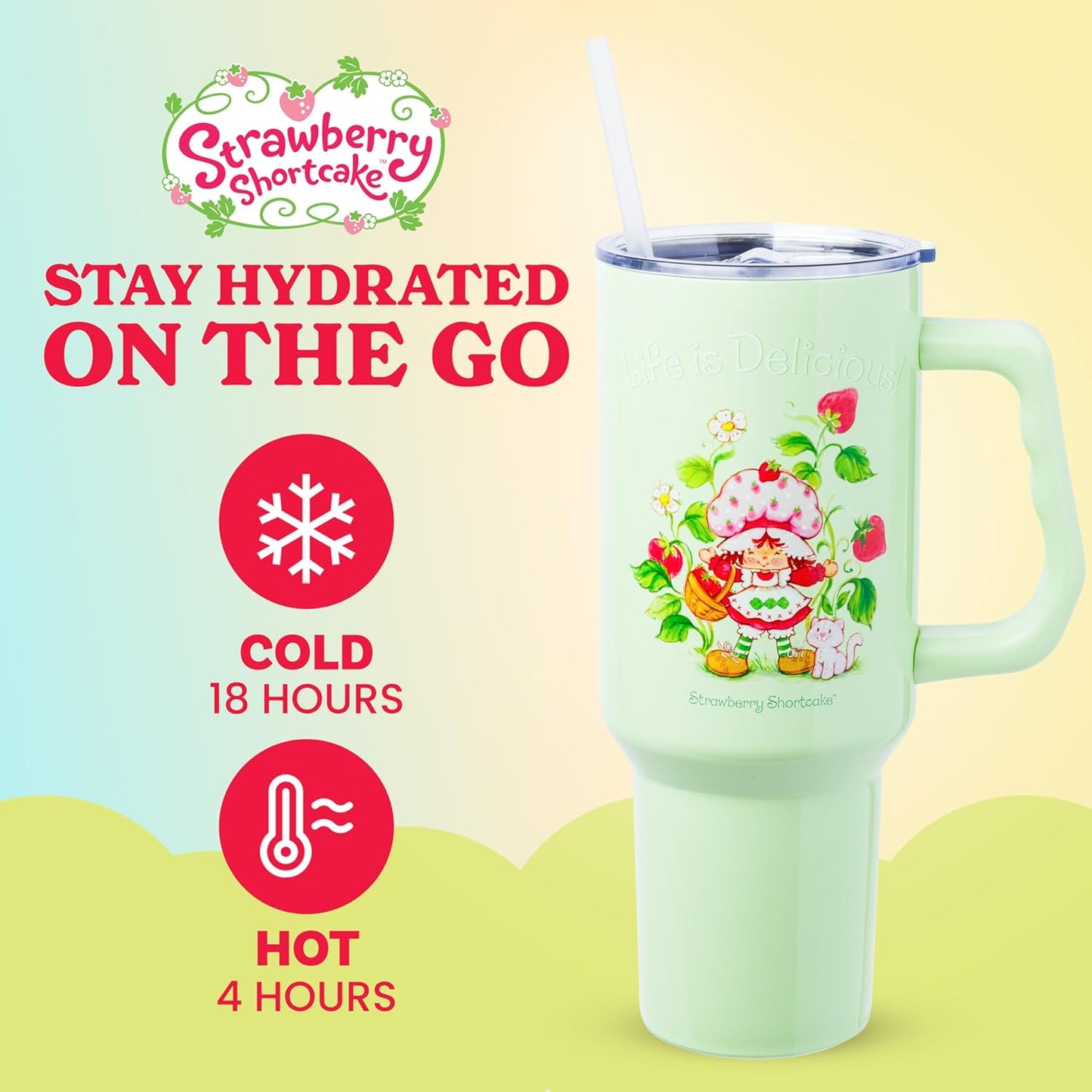 Betty Boop Core Cute Pose, Stainless Steel Tumbler, 40oz | Sitting, Hearts and Dots, Straw Cover Cap, Handle, Lid, Double Walled, Fits in Cup Holder, 1.18 Liters - Colors B
