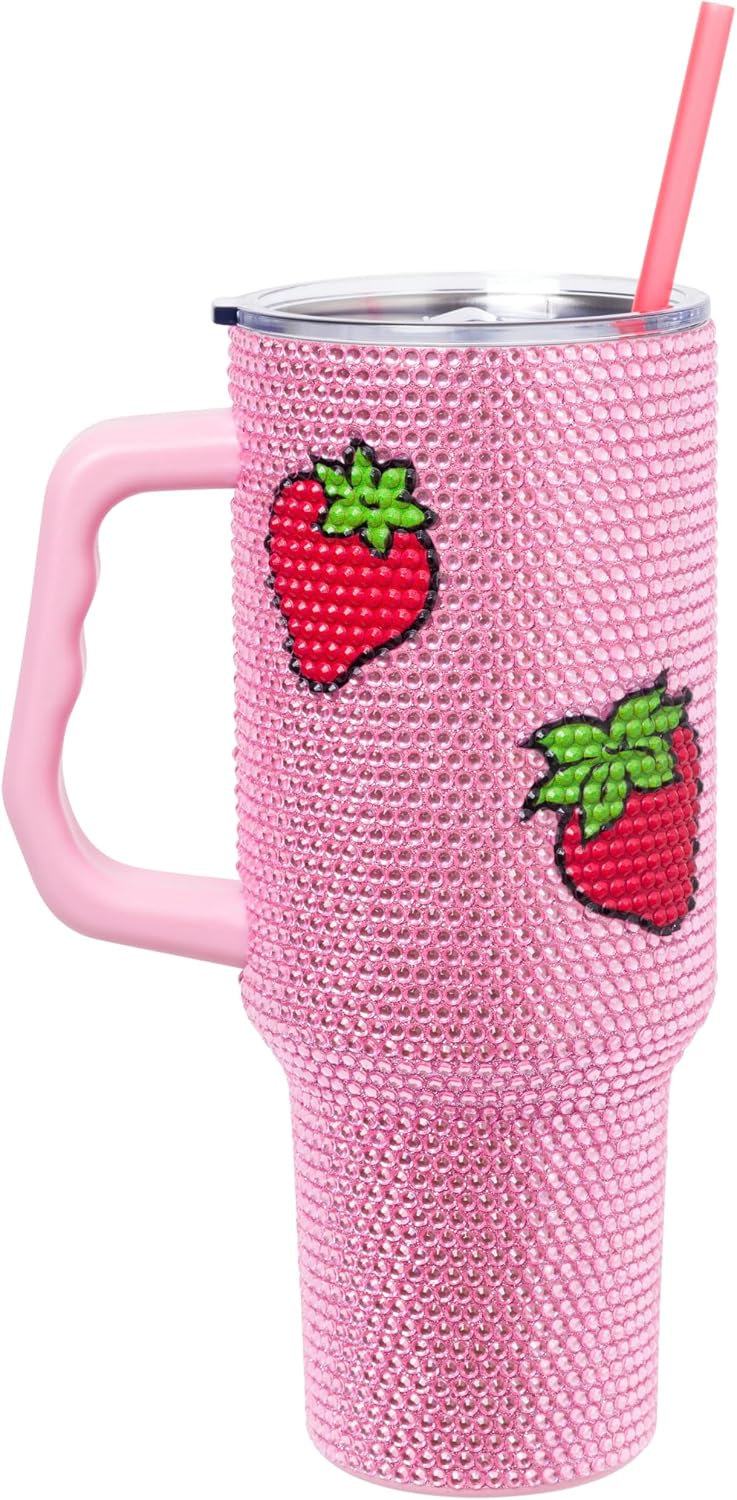 Betty Boop Core Cute Pose, Stainless Steel Tumbler, 40oz | Sitting, Hearts and Dots, Straw Cover Cap, Handle, Lid, Double Walled, Fits in Cup Holder, 1.18 Liters - Colors B