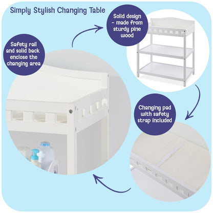 Baby Changing Table with Pad & Storage Shelves - White