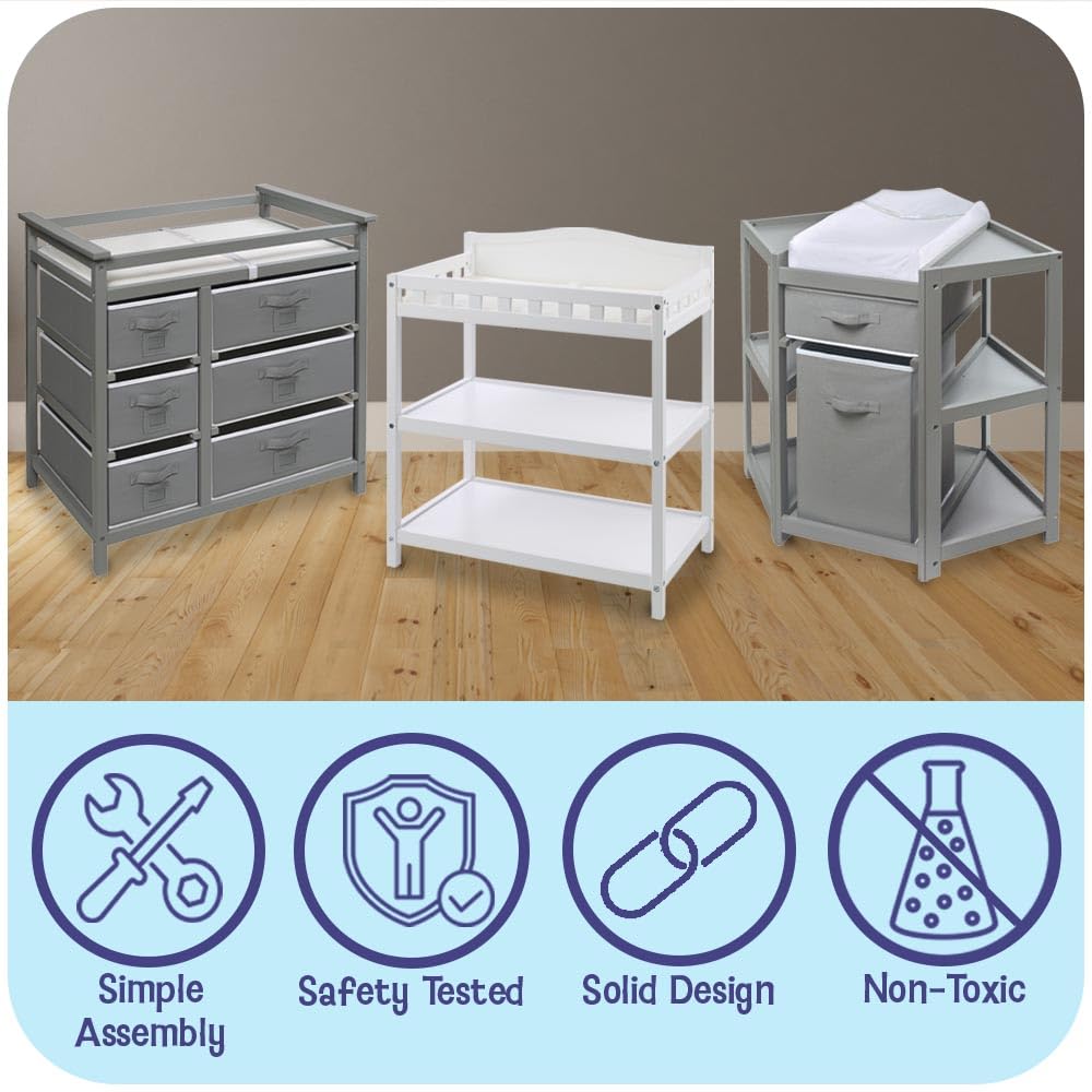 Baby Changing Table with Pad & Storage Shelves - White