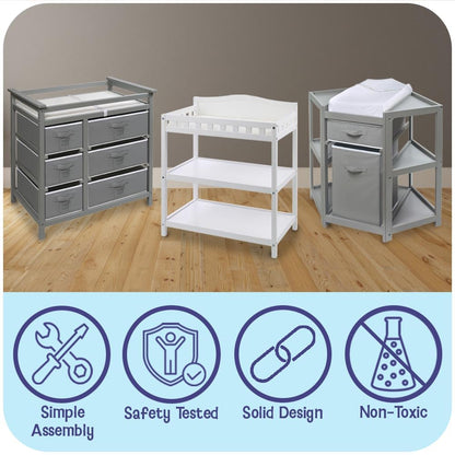 Baby Changing Table with Pad & Storage Shelves - White