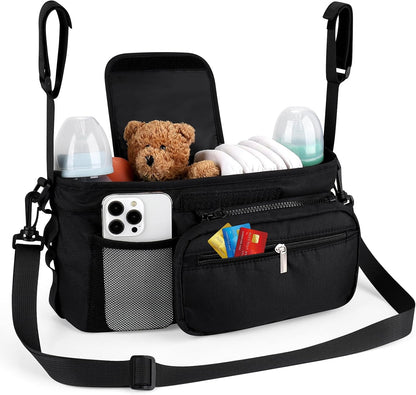 Universal Stroller Organizer with Cup Holder Detachable Phone Bag Shoulder Strap, Stroller Caddy Bag Accessories, Stroller Organizer for Uppababy, Baby Jogger, Britax Strollers