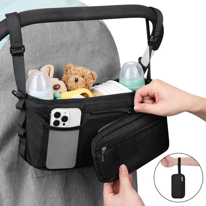 Universal Stroller Organizer with Cup Holder Detachable Phone Bag Shoulder Strap, Stroller Caddy Bag Accessories, Stroller Organizer for Uppababy, Baby Jogger, Britax Strollers