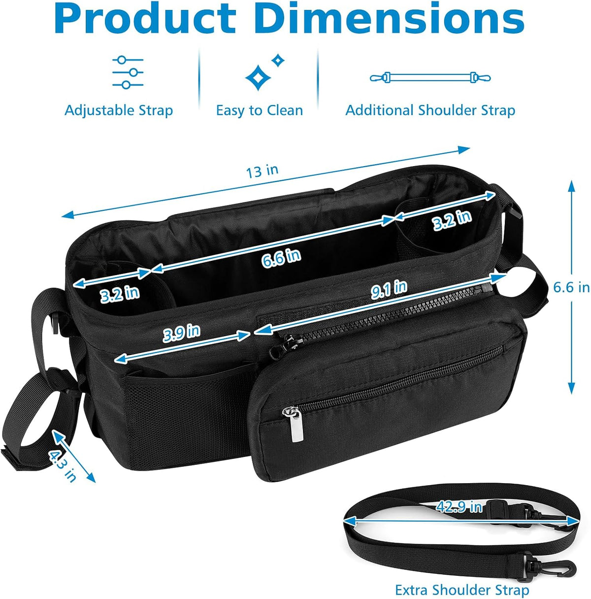 Universal Stroller Organizer with Cup Holder Detachable Phone Bag Shoulder Strap, Stroller Caddy Bag Accessories, Stroller Organizer for Uppababy, Baby Jogger, Britax Strollers