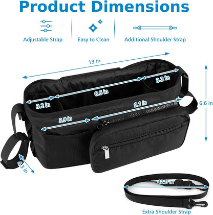 Universal Stroller Organizer with Cup Holder Detachable Phone Bag Shoulder Strap, Stroller Caddy Bag Accessories, Stroller Organizer for Uppababy, Baby Jogger, Britax Strollers