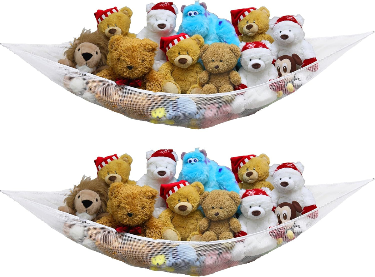 2 Pack Stuffed Animal Toy Hammock Net, White