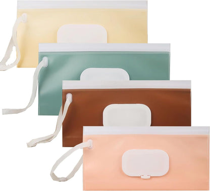 4pcs Baby Wipe Dispenser for Travel, Portable Refillable Baby Wipes Container for Diaper, Wipe Dispenser, Reusable Travel Wet Wipe Pouch for Outdoor, Camping, Hiking.