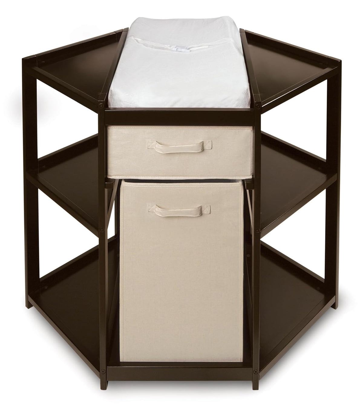 Diaper Corner Baby Changing Table with Pad, Hamper and Basket