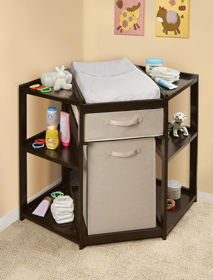 Diaper Corner Baby Changing Table with Pad, Hamper and Basket