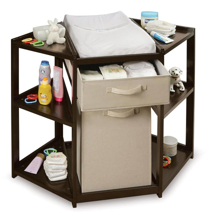 Diaper Corner Baby Changing Table with Pad, Hamper and Basket