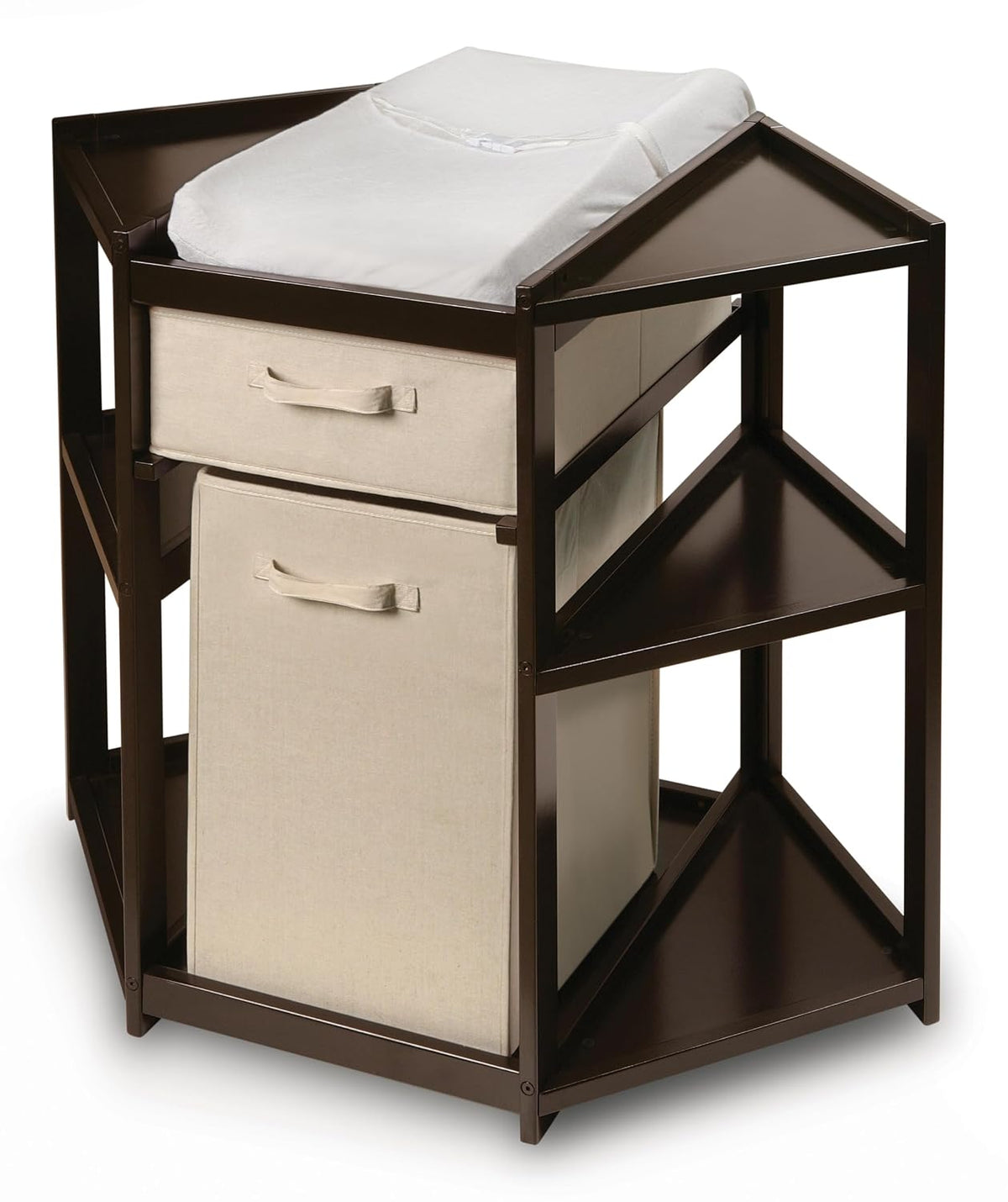 Diaper Corner Baby Changing Table with Pad, Hamper and Basket