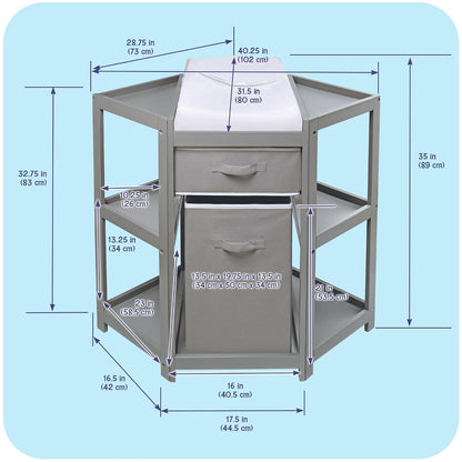 Diaper Corner Baby Changing Table with Pad, Hamper and Basket