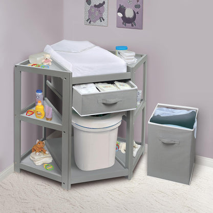 Diaper Corner Baby Changing Table with Pad, Hamper and Basket