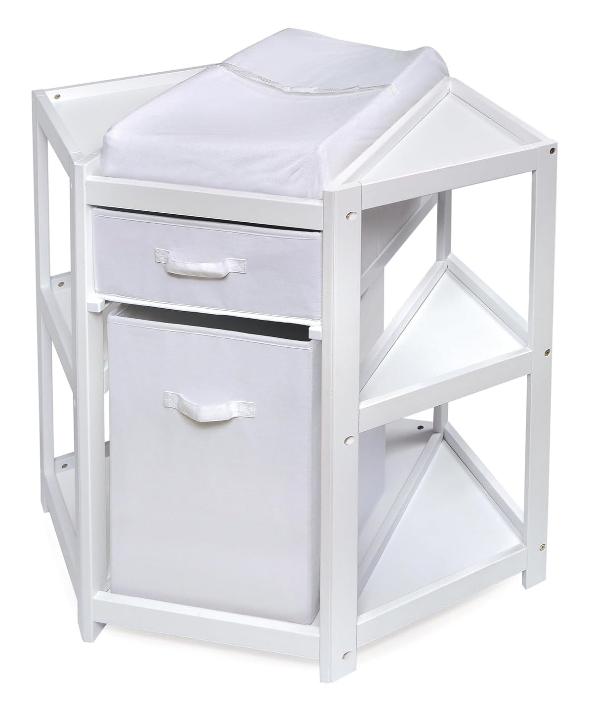 Diaper Corner Baby Changing Table with Pad, Hamper and Basket