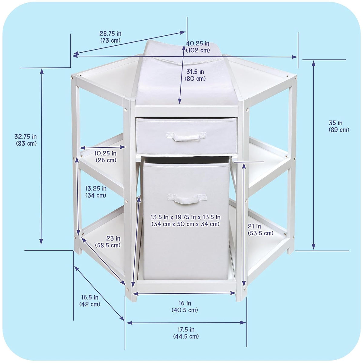 Diaper Corner Baby Changing Table with Pad, Hamper and Basket