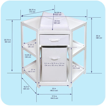 Diaper Corner Baby Changing Table with Pad, Hamper and Basket