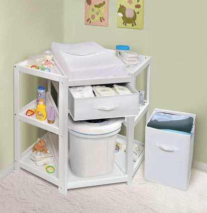 Diaper Corner Baby Changing Table with Pad, Hamper and Basket