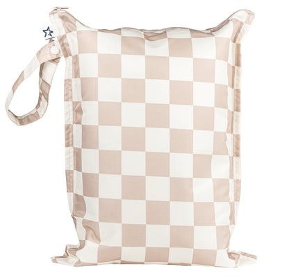 Mess Proof Wet Bags | Reusable Waterproof Wet Bags for Swimsuits | Baby Clothes | Travel & Diaper Bag (Pink, Brown Checkers) - Colors A