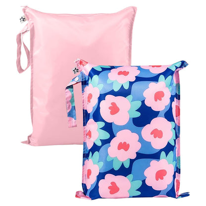 Mess Proof Wet Bags | Reusable Waterproof Wet Bags for Swimsuits | Baby Clothes | Travel & Diaper Bag (Pink, Brown Checkers) - Colors A