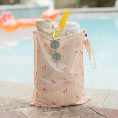 Mess Proof Wet Bags | Reusable Waterproof Wet Bags for Swimsuits | Baby Clothes | Travel & Diaper Bag (Pink, Brown Checkers) - Colors A