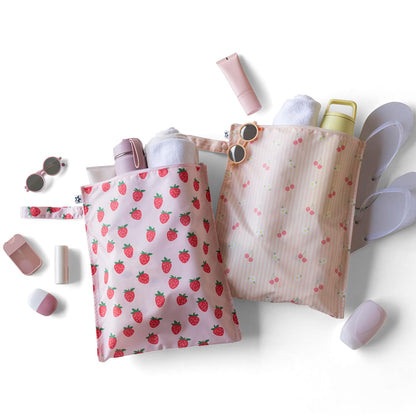 Mess Proof Wet Bags | Reusable Waterproof Wet Bags for Swimsuits | Baby Clothes | Travel & Diaper Bag (Pink, Brown Checkers) - Colors A