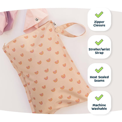 Mess Proof Wet Bags | Reusable Waterproof Wet Bags for Swimsuits | Baby Clothes | Travel & Diaper Bag (Pink, Brown Checkers) - Colors A
