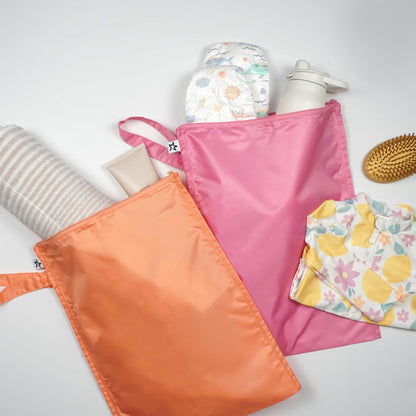Mess Proof Wet Bags | Reusable Waterproof Wet Bags for Swimsuits | Baby Clothes | Travel & Diaper Bag (Pink, Brown Checkers) - Colors A