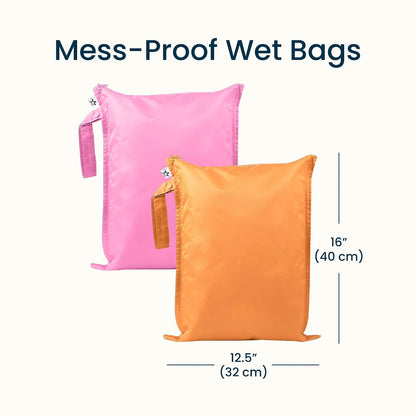 Mess Proof Wet Bags | Reusable Waterproof Wet Bags for Swimsuits | Baby Clothes | Travel & Diaper Bag (Pink, Brown Checkers) - Colors A