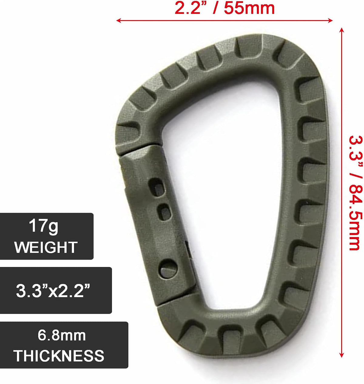 Tactical Gear Carabiner Keychain Clip Plastic D-Rings Large Key Chain Heavy Duty Snap Hook for Backpack, Belt, Keyrings, Bags, Bottle, Tent, Camping