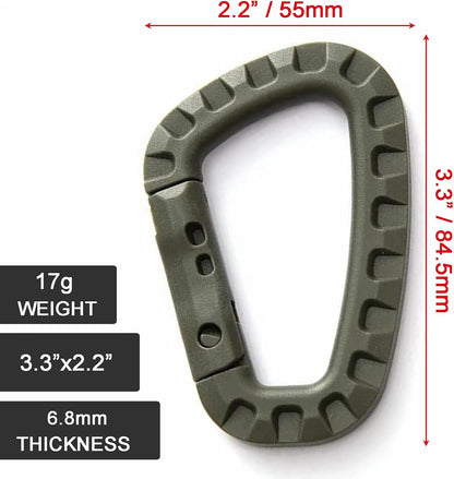 Tactical Gear Carabiner Keychain Clip Plastic D-Rings Large Key Chain Heavy Duty Snap Hook for Backpack, Belt, Keyrings, Bags, Bottle, Tent, Camping