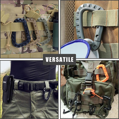 Tactical Gear Carabiner Keychain Clip Plastic D-Rings Large Key Chain Heavy Duty Snap Hook for Backpack, Belt, Keyrings, Bags, Bottle, Tent, Camping