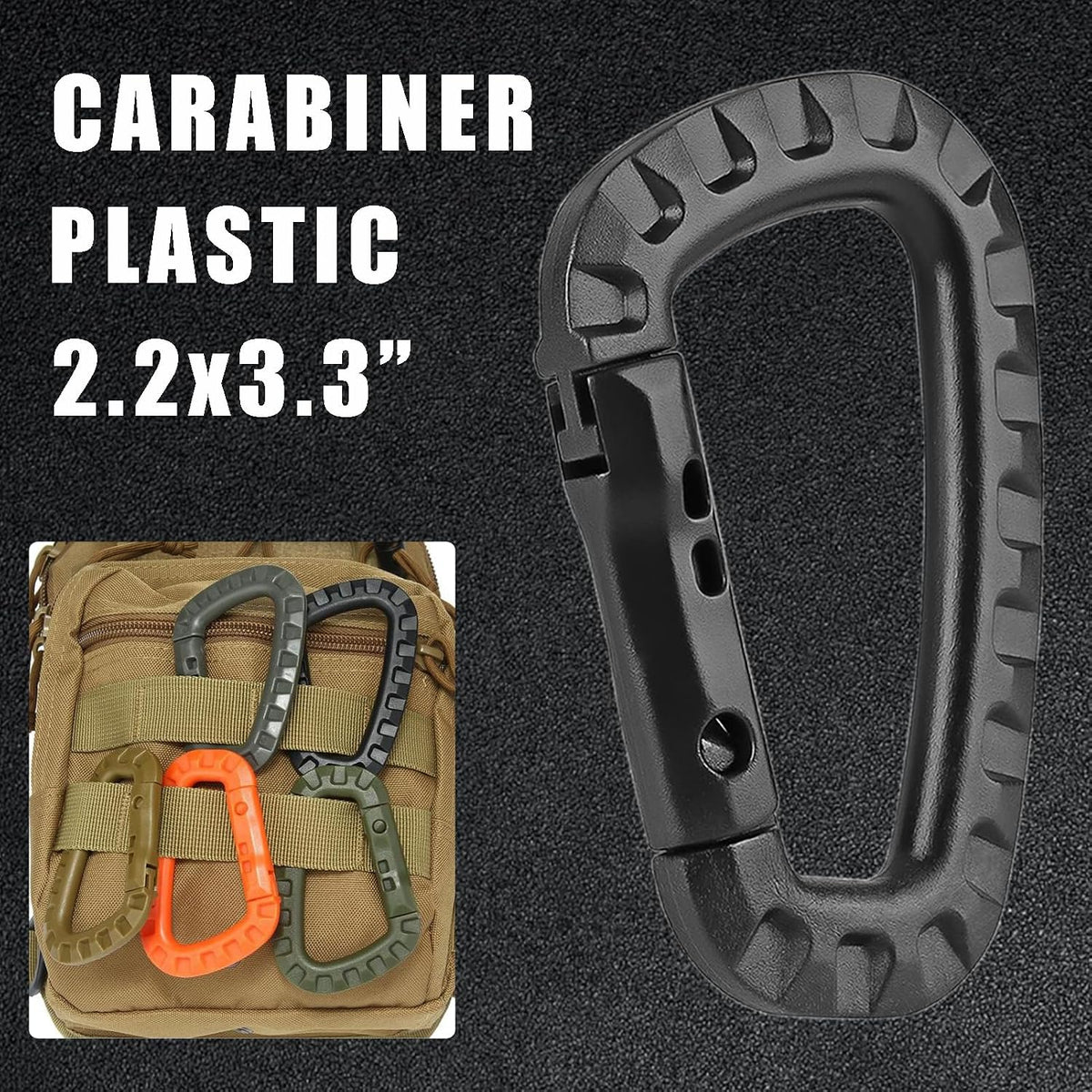 Tactical Gear Carabiner Keychain Clip Plastic D-Rings Large Key Chain Heavy Duty Snap Hook for Backpack, Belt, Keyrings, Bags, Bottle, Tent, Camping