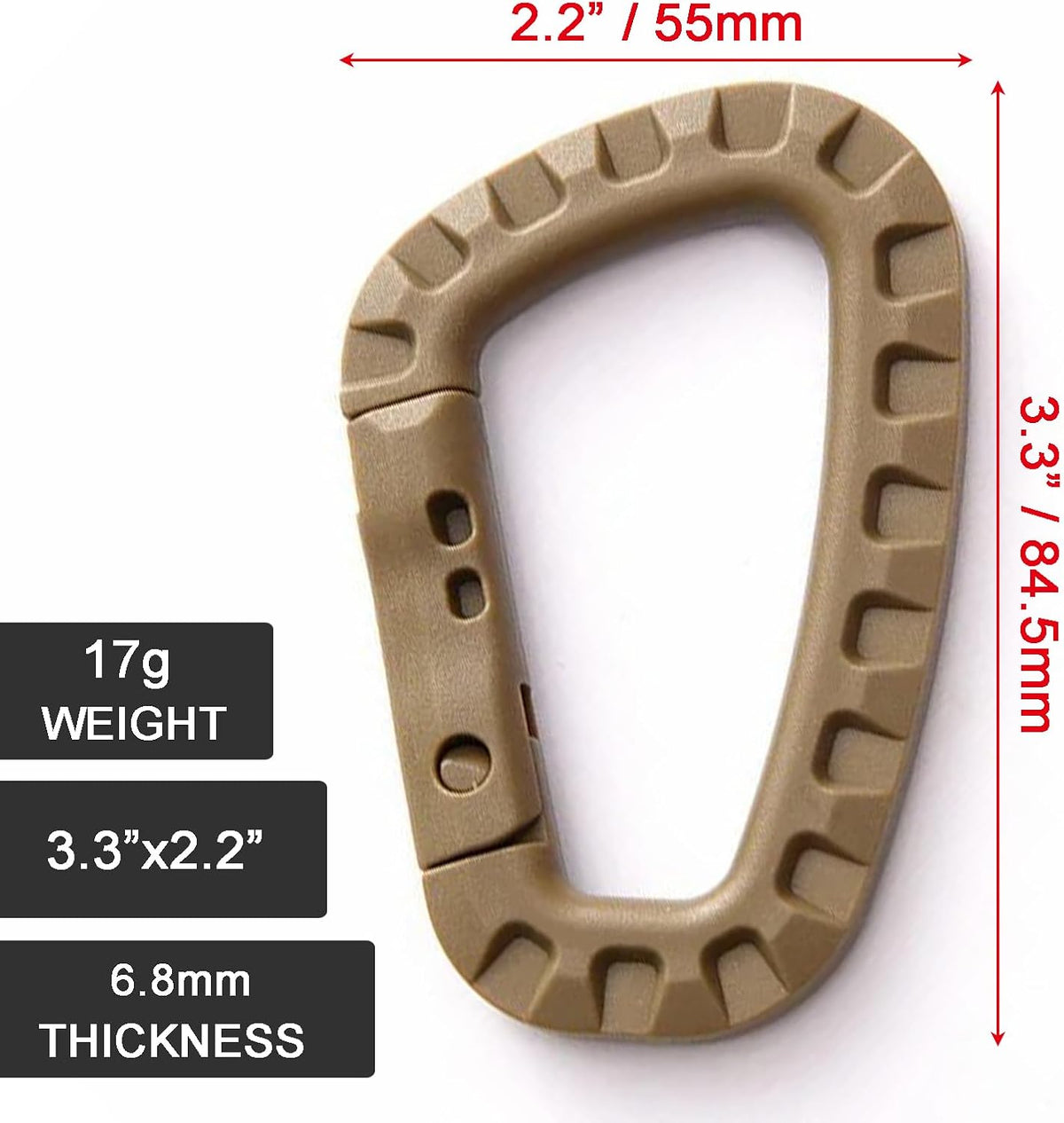 Tactical Gear Carabiner Keychain Clip Plastic D-Rings Large Key Chain Heavy Duty Snap Hook for Backpack, Belt, Keyrings, Bags, Bottle, Tent, Camping