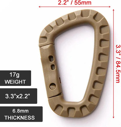 Tactical Gear Carabiner Keychain Clip Plastic D-Rings Large Key Chain Heavy Duty Snap Hook for Backpack, Belt, Keyrings, Bags, Bottle, Tent, Camping