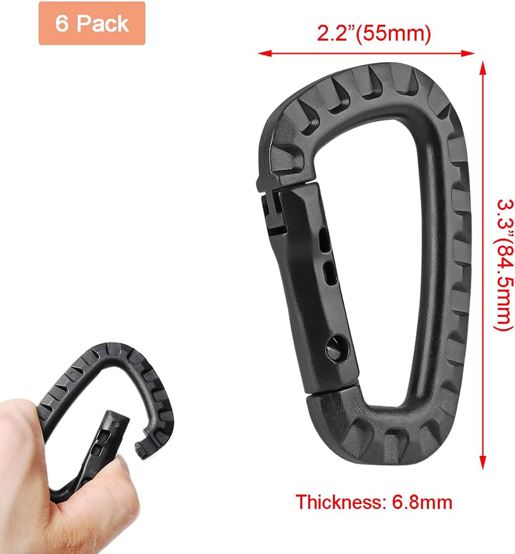 Tactical Gear Carabiner Keychain Clip Plastic D-Rings Large Key Chain Heavy Duty Snap Hook for Backpack, Belt, Keyrings, Bags, Bottle, Tent, Camping