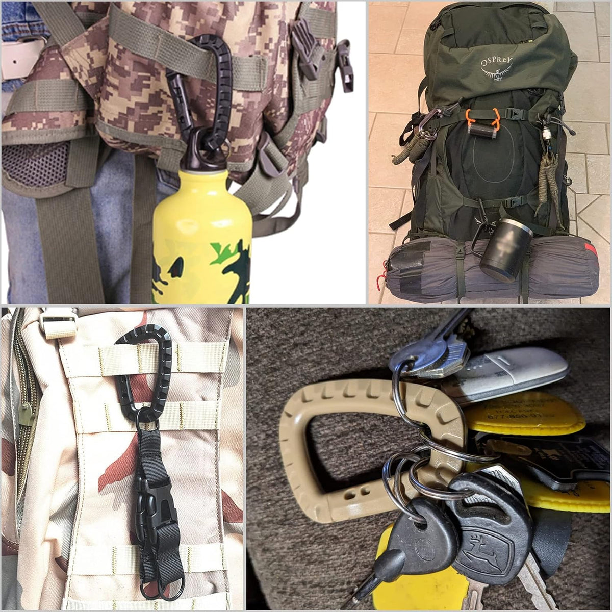Tactical Gear Carabiner Keychain Clip Plastic D-Rings Large Key Chain Heavy Duty Snap Hook for Backpack, Belt, Keyrings, Bags, Bottle, Tent, Camping