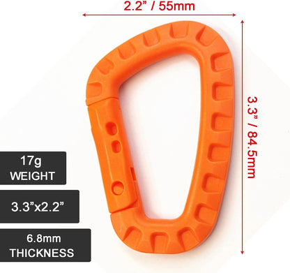 Tactical Gear Carabiner Keychain Clip Plastic D-Rings Large Key Chain Heavy Duty Snap Hook for Backpack, Belt, Keyrings, Bags, Bottle, Tent, Camping