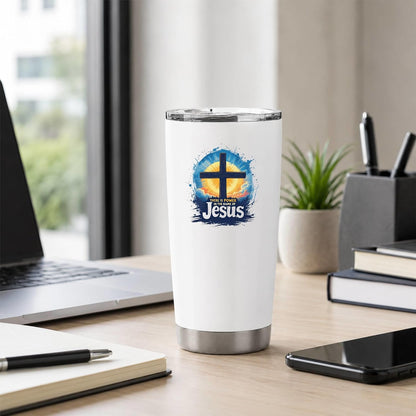 There Is Power In The Name Of Jesus 20oz Tumbler White | Evocative Cross and Sunburst Artwork for Believers Who Carry Faith Into Everyday Routines