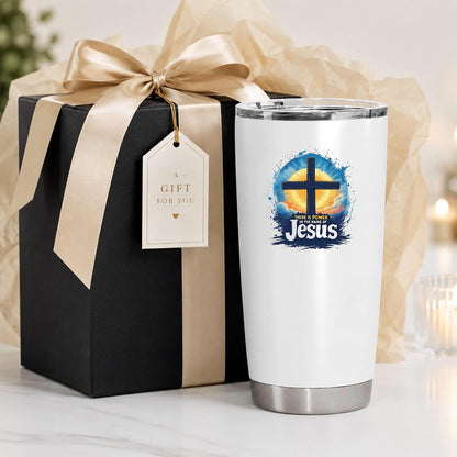 There Is Power In The Name Of Jesus 20oz Tumbler White | Evocative Cross and Sunburst Artwork for Believers Who Carry Faith Into Everyday Routines