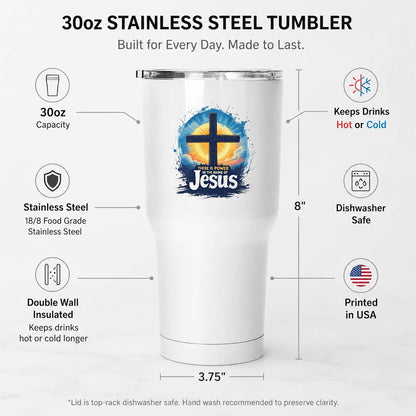 There Is Power In The Name Of Jesus 20oz Tumbler White | Evocative Cross and Sunburst Artwork for Believers Who Carry Faith Into Everyday Routines