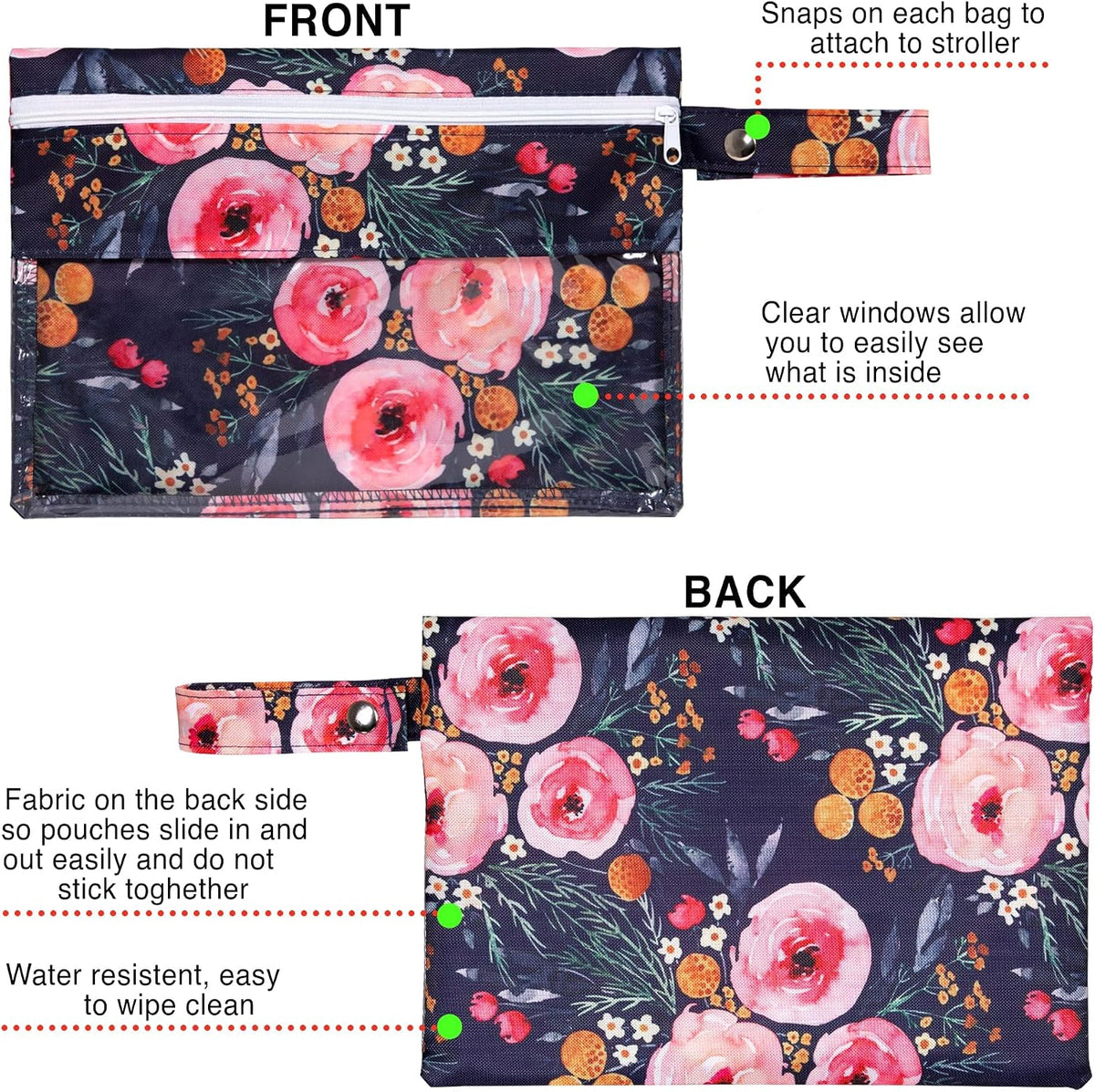 Clear Diaper Bag Organizing Pouches Set of 4 I Pouches for Organizing I 4 Pack Clear Front Travel Organizer Bags