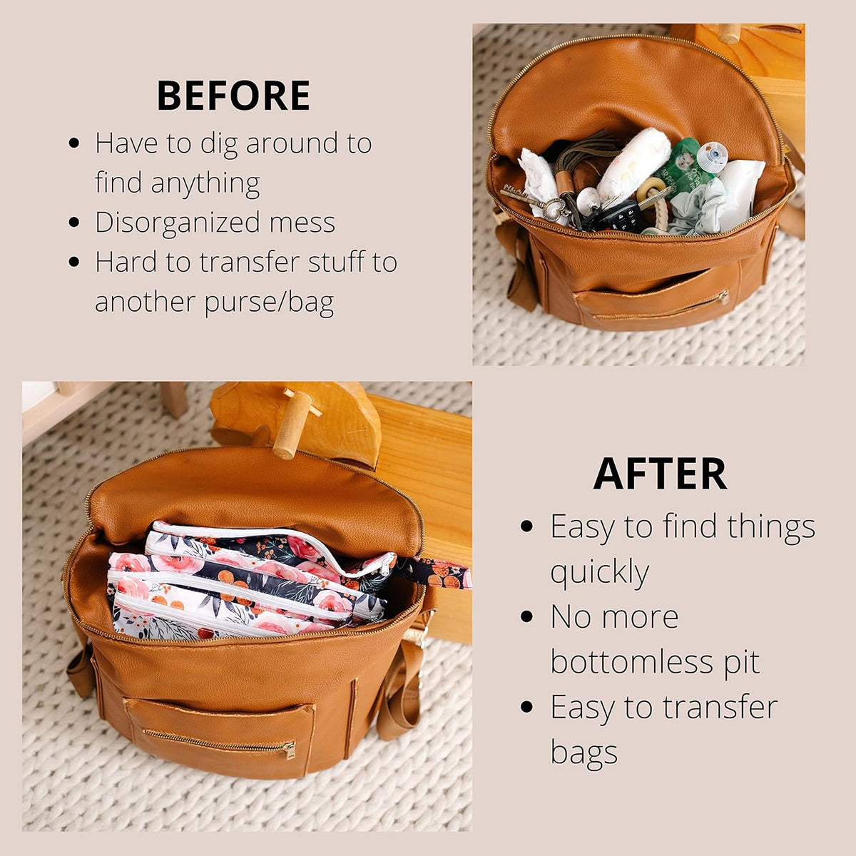 Clear Diaper Bag Organizing Pouches Set of 4 I Pouches for Organizing I 4 Pack Clear Front Travel Organizer Bags